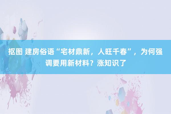 抠图 建房俗语“宅材鼎新，人旺千春”，为何强调要用新材料？涨知识了